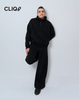 Unisex Half-zip Oversized Sweatset - Black