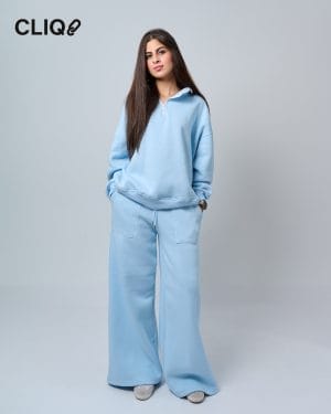 Unisex Half-zip Oversized Sweatset - Baby Blue