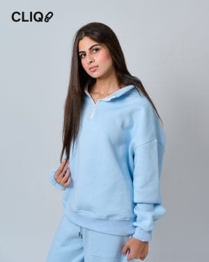 Unisex Half-zip Oversized Sweatshirt - Baby Blue