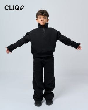 Kids Half-zip Oversized Sweatset - Black
