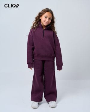 Kids Half-zip Oversized Sweatset - Burgundy