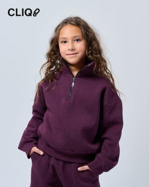 Kids Half-zip Oversized Sweatshirt - Burgundy