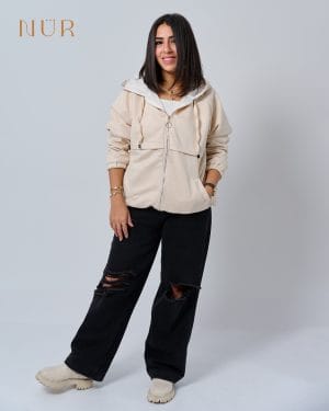 Women Casual Hooded Jacket - Beige