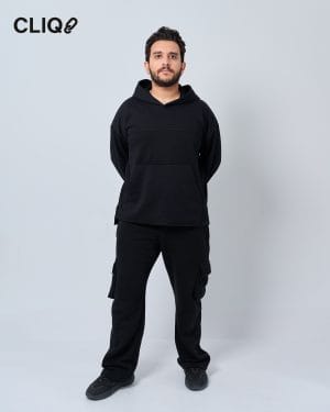 Unisex Side Slit Oversized Sweatset - Black