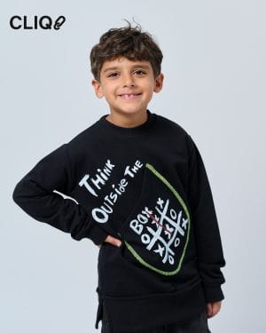 Kids Regular Fit Graphic Sweatshirt - Black